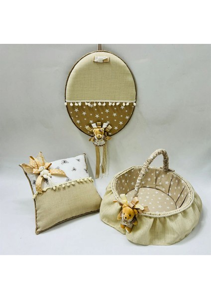 - 3 Adet Oval Baby Shower Seti Krem 280097