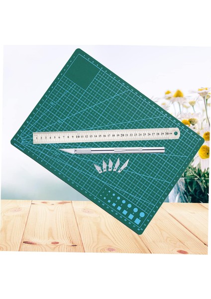 Çift Taraflı Kesim Altlığı A4 Kesim Matı Kretuar Bıçağı 5 Yedek Çelik Cetvel 30 cm A4 Kesim Seti