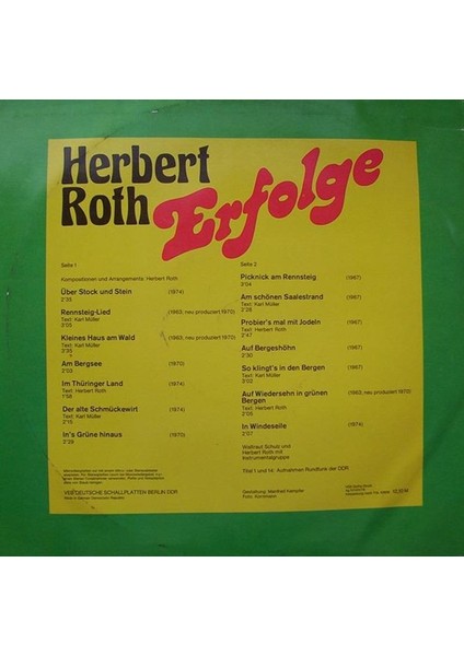 Herbert Roth - Erfolge Pop Vinly Plak