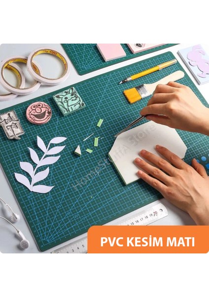 Çift Taraflı Kesim Altlığı A4 Kesim Matı Kretuar Bıçağı 5 Yedek Çelik Cetvel 30 cm A4 Kesim Seti