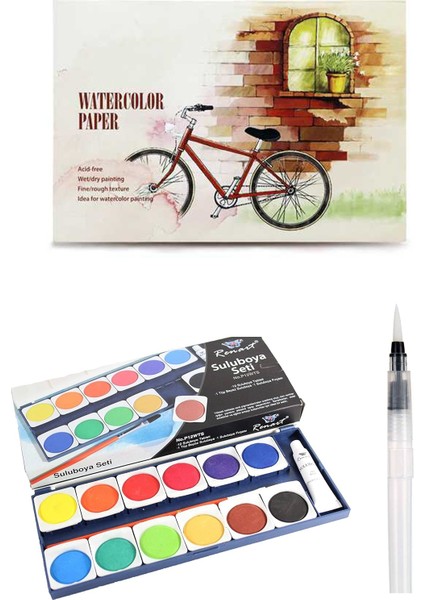 Suluboya Blok 12 Yaprak 230 Gram 105 x 155 mm Renart Sulu Boya Seti 12'li Su Hazneli Fırça