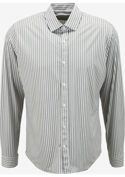 Slim Fit Gömlek Yaka Koyu Yeşil Erkek Gömlek A276CARLS98F-