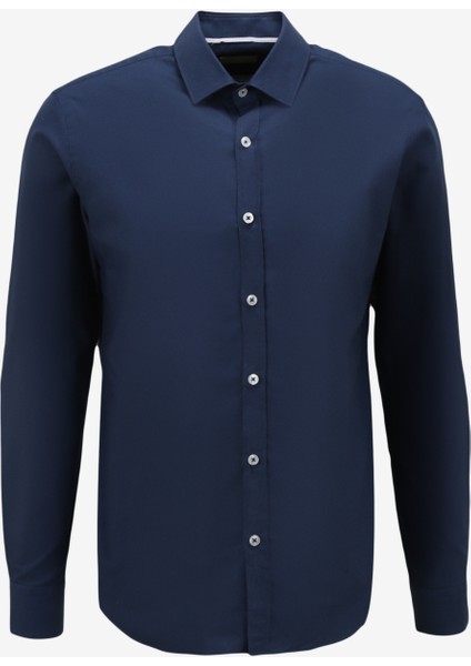 Slim Fit Gömlek Yaka Koyu Mavi Erkek Gömlek A276CARLOXFI