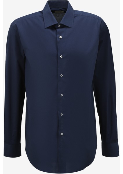 Slim Fit Gömlek Yaka Koyu Mavi Erkek Gömlek A27602POP-