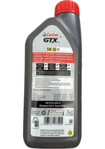 Gtx 5W-30 C4 Tam Sentetik Dpf Motor Yağı 1 Litre (Üretim Yılı:2022)