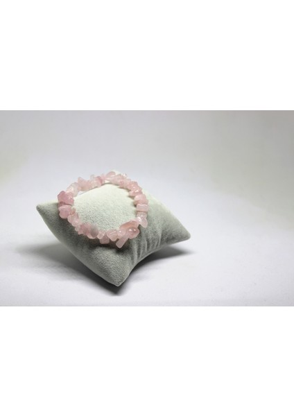 Pembe Kuvars Doğal Taş Kırıktaş Bileklik Kadın Pembe Doğaltaş Aşk Bilekliği 17-19 cm