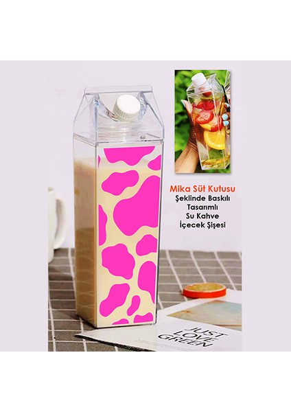 Milk Baskılı Mika Süt Kutu Tasarımlı Su Kahve Içecek Şişesi - Cam Değildir - 500 ml