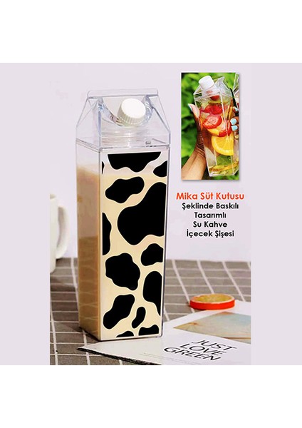 Milk Baskılı Mika Süt Kutu Tasarımlı Su Kahve Içecek Şişesi - Cam Değildir - 500 ml