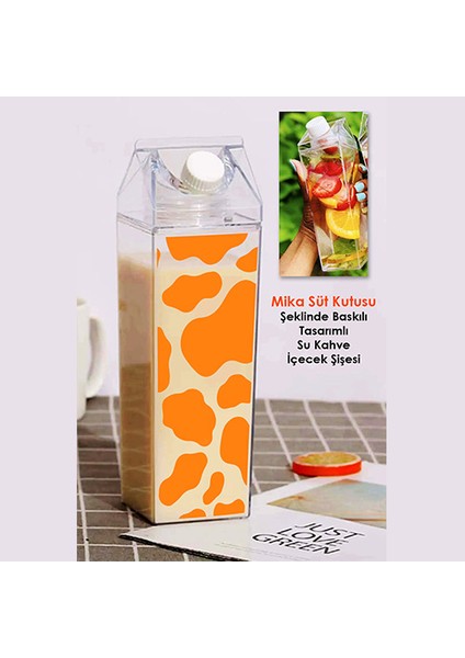 Milk Baskılı Mika Süt Kutu Tasarımlı Su Kahve Içecek Şişesi - Cam Değildir - 500 ml