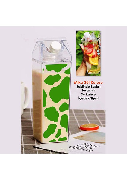 Milk Baskılı Mika Süt Kutu Tasarımlı Su Kahve Içecek Şişesi - Cam Değildir - 500 ml