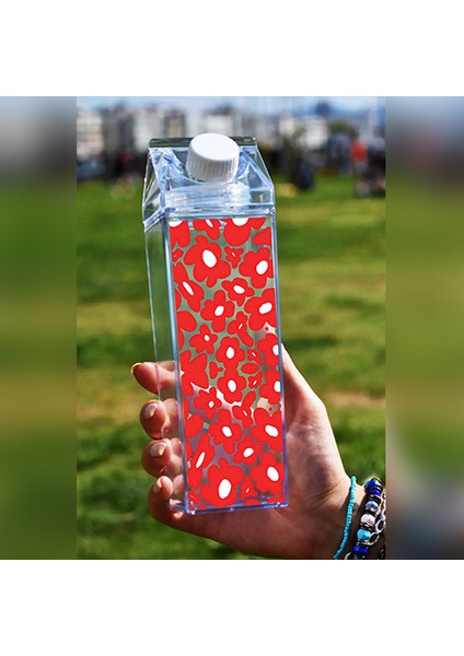 Papatya Baskılı Mika Süt Kutusu Çiçek Tasarımlı Su Kahve Içecek Şişesi - Cam Değildir - 500 ml fiyatları
