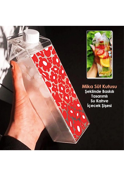Papatya Baskılı Mika Süt Kutusu Çiçek Tasarımlı Su Kahve Içecek Şişesi - Cam Değildir - 500 ml modelleri