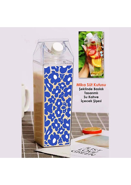 Papatya Baskılı Mika Süt Kutusu Çiçek Tasarımlı Su Kahve Içecek Şişesi - Cam Değildir - 500 ml