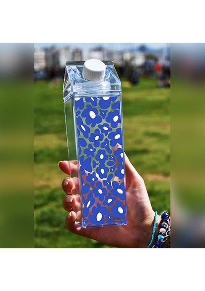 Papatya Baskılı Mika Süt Kutusu Çiçek Tasarımlı Su Kahve Içecek Şişesi - Cam Değildir - 500 ml modelleri