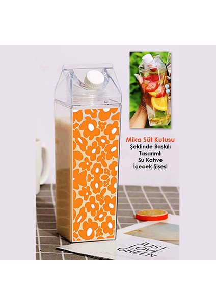 Papatya Baskılı Mika Süt Kutusu Çiçek Tasarımlı Su Kahve Içecek Şişesi - Cam Değildir - 500 ml