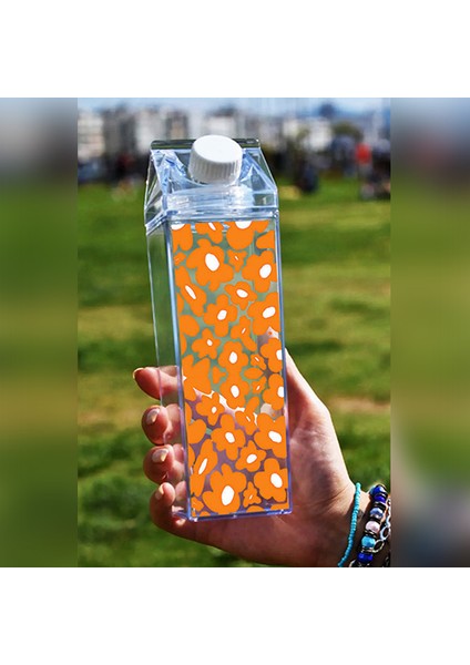 Papatya Baskılı Mika Süt Kutusu Çiçek Tasarımlı Su Kahve Içecek Şişesi - Cam Değildir - 500 ml fiyatları