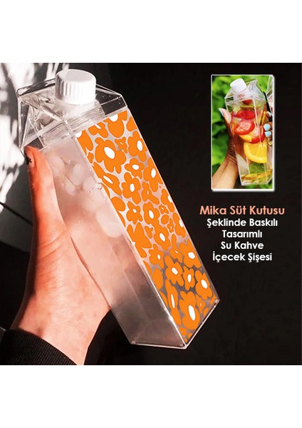 Papatya Baskılı Mika Süt Kutusu Çiçek Tasarımlı Su Kahve Içecek Şişesi - Cam Değildir - 500 ml modelleri