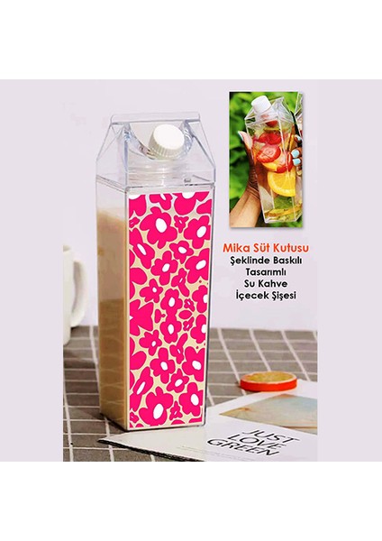 Papatya Baskılı Mika Süt Kutusu Çiçek Tasarımlı Su Kahve Içecek Şişesi - Cam Değildir - 500 ml