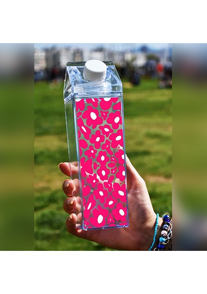 Papatya Baskılı Mika Süt Kutusu Çiçek Tasarımlı Su Kahve Içecek Şişesi - Cam Değildir - 500 ml modelleri