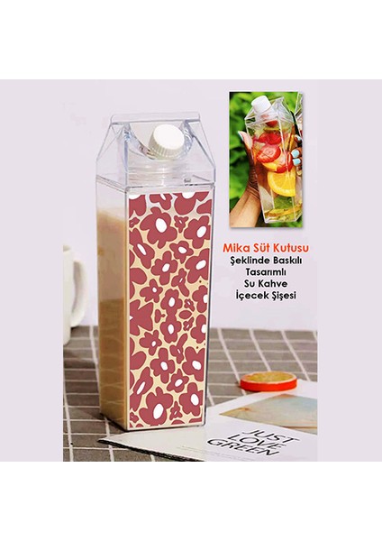 Papatya Baskılı Mika Süt Kutusu Çiçek Tasarımlı Su Kahve Içecek Şişesi - Cam Değildir - 500 ml fiyatları