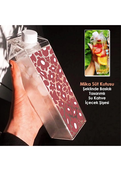Papatya Baskılı Mika Süt Kutusu Çiçek Tasarımlı Su Kahve Içecek Şişesi - Cam Değildir - 500 ml modelleri