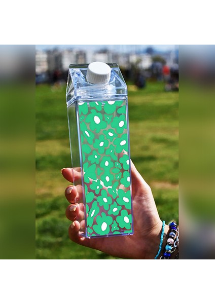 Papatya Baskılı Mika Süt Kutusu Çiçek Tasarımlı Su Kahve Içecek Şişesi - Cam Değildir - 500 ml fiyatları