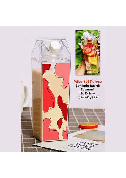 Baskılı Mika Süt Kutu Tasarımlı Su Kahve Içecek Şişesi - Cam Değildir - 500 ml