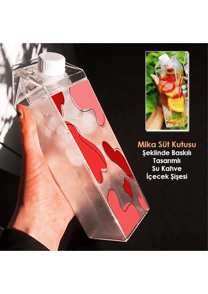 Baskılı Mika Süt Kutu Tasarımlı Su Kahve Içecek Şişesi - Cam Değildir - 500 ml modelleri