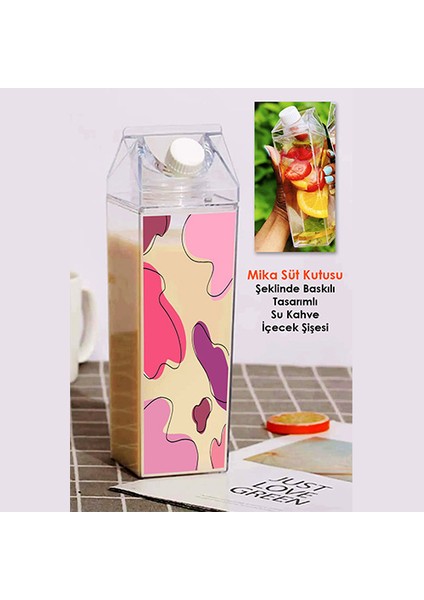 Baskılı Mika Süt Kutu Tasarımlı Su Kahve Içecek Şişesi - Cam Değildir - 500 ml