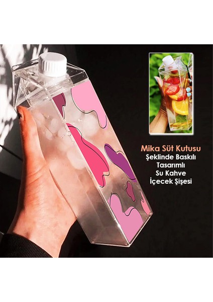 Baskılı Mika Süt Kutu Tasarımlı Su Kahve Içecek Şişesi - Cam Değildir - 500 ml modelleri
