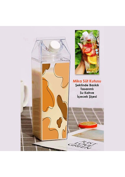 Baskılı Mika Süt Kutu Tasarımlı Su Kahve Içecek Şişesi - Cam Değildir - 500 ml