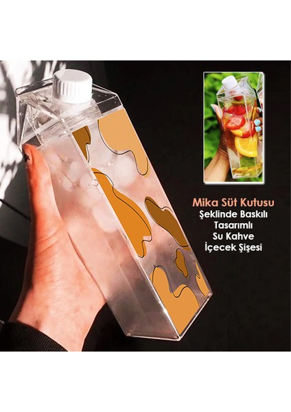 Baskılı Mika Süt Kutu Tasarımlı Su Kahve Içecek Şişesi - Cam Değildir - 500 ml modelleri