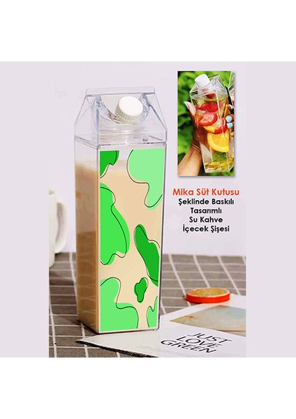 Baskılı Mika Süt Kutu Tasarımlı Su Kahve Içecek Şişesi - Cam Değildir - 500 ml