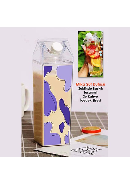 Baskılı Mika Süt Kutu Tasarımlı Su Kahve Içecek Şişesi - Cam Değildir - 500 ml