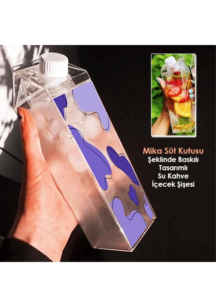 Baskılı Mika Süt Kutu Tasarımlı Su Kahve Içecek Şişesi - Cam Değildir - 500 ml modelleri