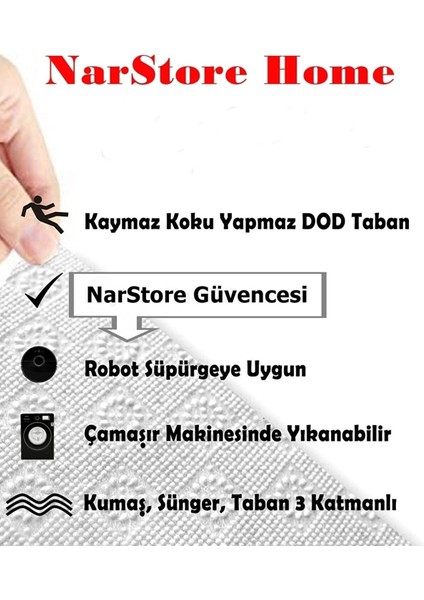 Nar Store Home Mavi Gri Kahve Kaymaz Taban Yıkanabilir Kesme Yolluk Halı