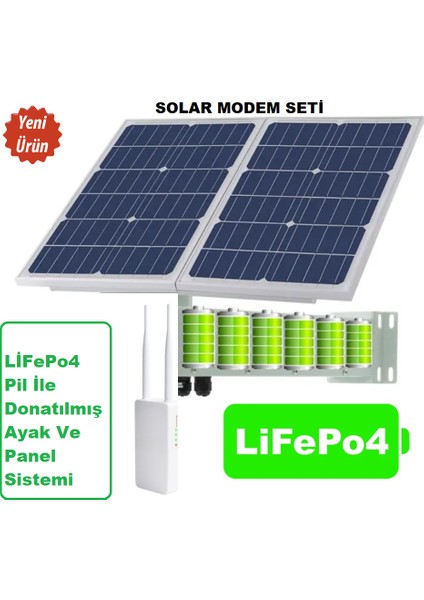 Lifepo4 Bataryalı 60 Watt Panelli Sim Kartlı Güneş Enerjili Dış Mekan Wifi Modem Seti