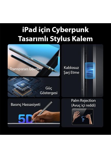 Uzun Şarjlı Kablosuz Şarjlı Avuç Içi Reddetme iPad Stylus Kalem iPad Tablet Dokunmatik Kalem