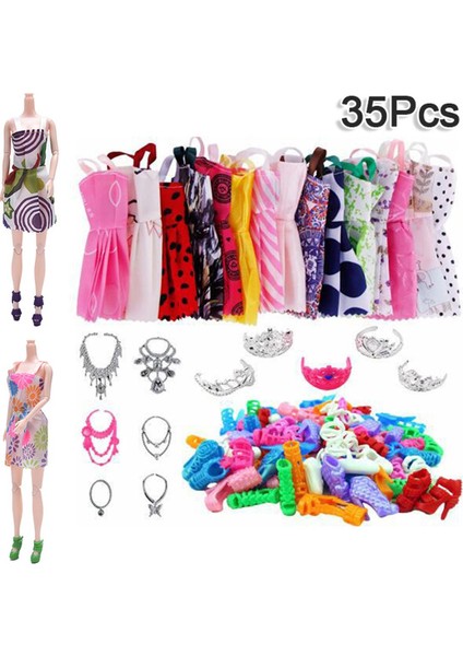 Barbie Giyim Için 35 Adet 12 Adet Etek + 12 Çift Yüksek Topuklu + 5 5 Taç + 6 Kolye Oyuncak Aksesuarları Için (Yurt Dışından)