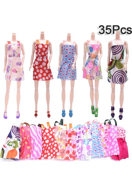 Barbie Giyim Için 35 Adet 12 Adet Etek + 12 Çift Yüksek Topuklu + 5 5 Taç + 6 Kolye Oyuncak Aksesuarları Için (Yurt Dışından)