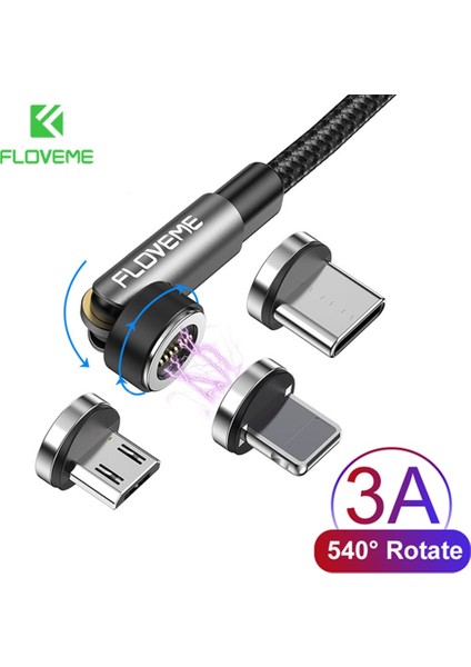 Floveme 540 Döndür Manyetik Kablo 3A USB C Kablosu iPhone 12 11 Hızlı Tip C Mikro USB Kablosu Xiaomi 10 S Veri Şarj Kablosu (Yurt Dışından)