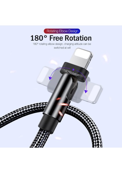 180 Döndür USB Kablosu iPhone 14 13 12 11 Pro Max Xs x Xr 6s 7 8 Se iPad Hızlı Şarj Veri Kablosu Cep Telefonu Şarj Kablosu 2 M (Yurt Dışından)