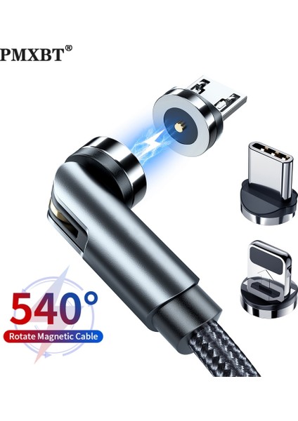 540 Çok Açılı Döndür Manyetik Şarj Kablosu Mikro USB C Tipi Kablo iPhone 12 Xiaomi Cep Telefonu Şarj Kablosu USB C Kablosu (Yurt Dışından)
