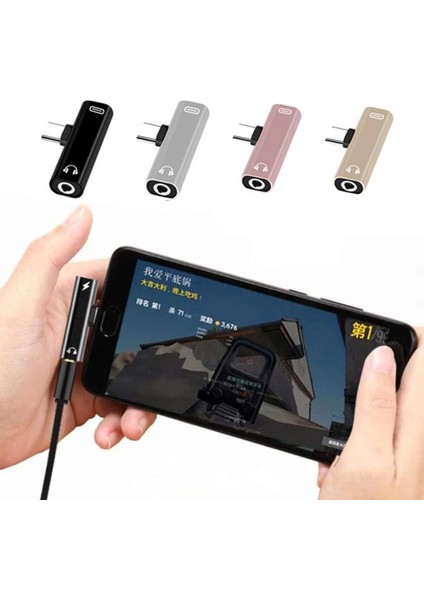 Evrensel 2 In 1 Çift Tip C Usbc 3.5mm Jack Kulaklık Ses Şarj Aux Adaptörü Splitter Dönüştürücü Xiaomi Huawei Telefon Için (Yurt Dışından)