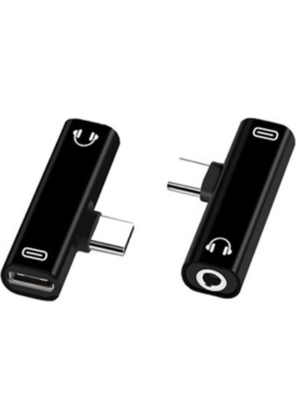 Evrensel 2 In 1 Çift Tip C Usbc 3.5mm Jack Kulaklık Ses Şarj Aux Adaptörü Splitter Dönüştürücü Xiaomi Huawei Telefon Için (Yurt Dışından)