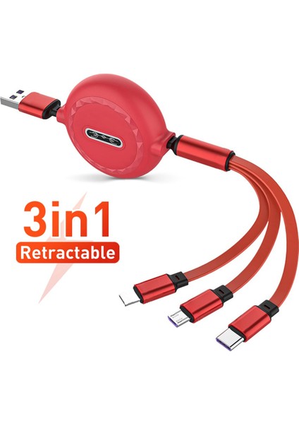 In 1 Hızlı Şarj Cihazı USB C Tipi Kablo Samsung Poco Huawei Xiaomi 6 7 Android Telefon Şarj Mikro USB C Kablosu Geri Çekilebilir (Yurt Dışından)