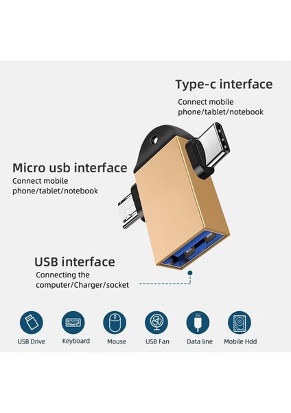 2'si 1 Arada Tip-C Mikro USB Otg Adaptörü USB 3.1 5 Gbps Veri Iletim Dönüştürücüleri Tablet Sabit Disk Sürücüsü Telefon Için Android Telefon (Yurt Dışından)