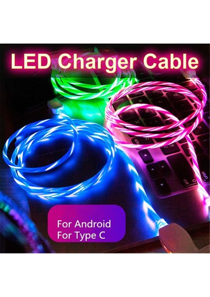 Akan LED Işık USB Şarj Veri Kablosu Kablosu Senkronizasyon Şarj Cihazı, Mikro USB / Tip-C (Yurt Dışından)