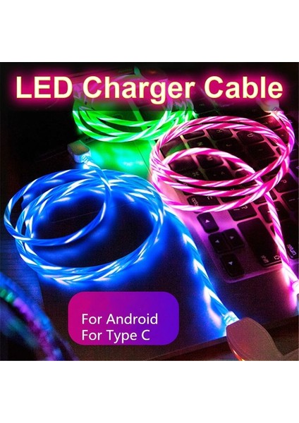 Akan LED Işık USB Şarj Veri Kablosu Kablosu Senkronizasyon Şarj Cihazı, Mikro USB / Tip-C (Yurt Dışından)