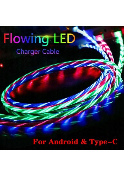 Akan LED Işık USB Şarj Veri Kablosu Kablosu Senkronizasyon Şarj Cihazı, Mikro USB / Tip-C (Yurt Dışından)